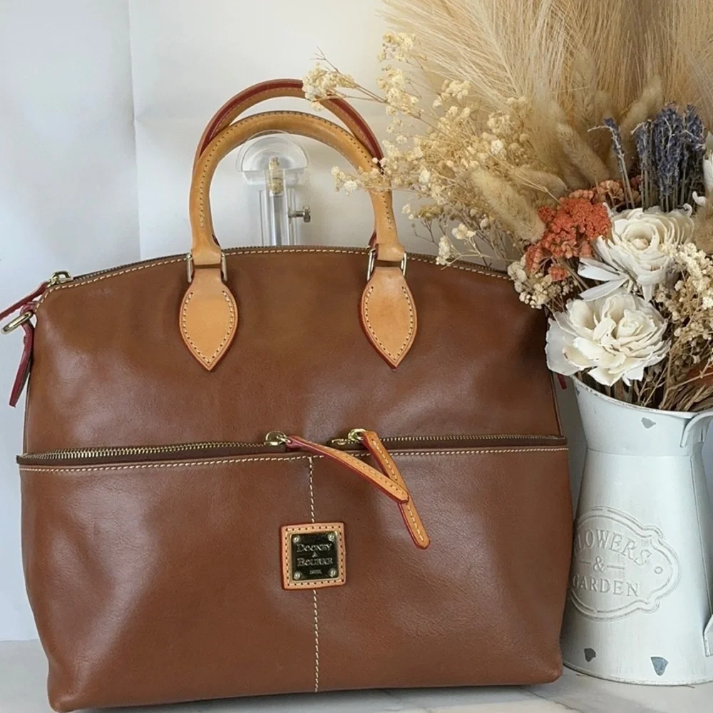 Dooney & Bourke Vintage Dillen Brown Tan Hand Crossbody Satchel‎ Bag